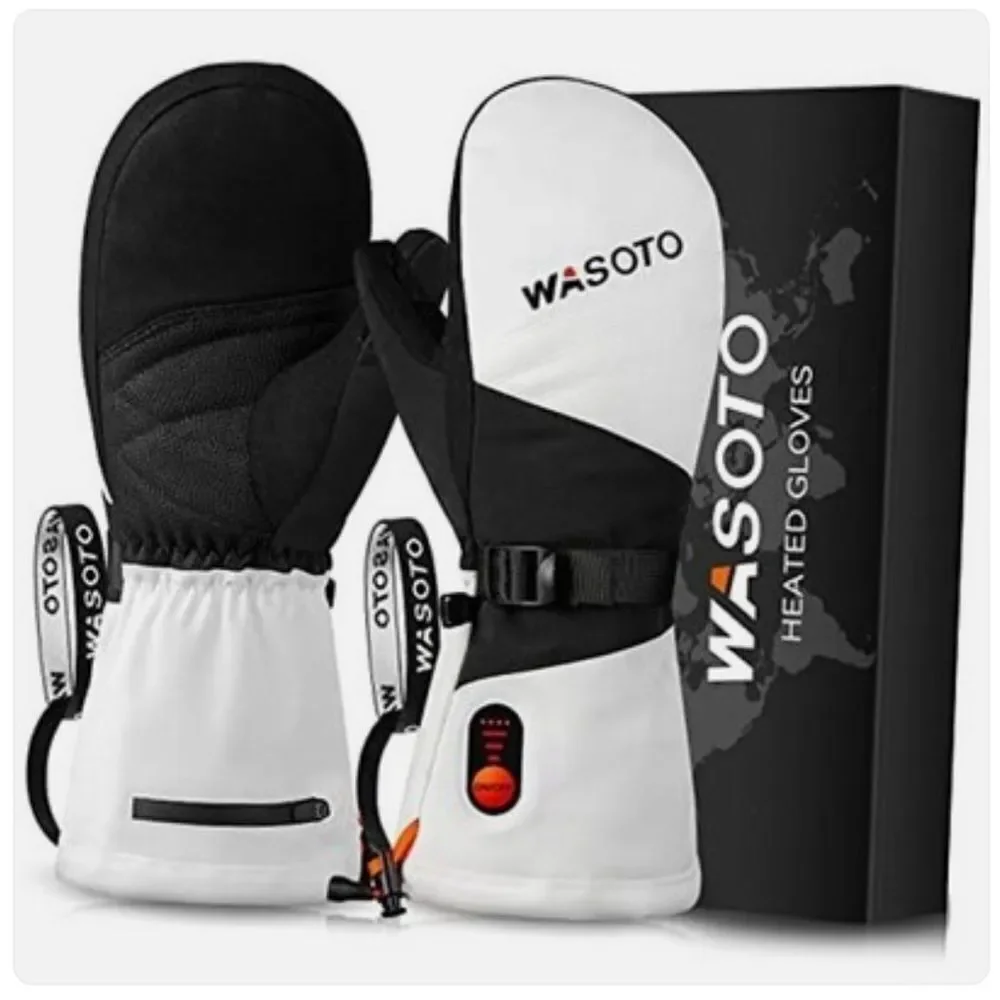 Wasoto Unisex Heated Mittens White & Black Touchscreen Thumb Size S